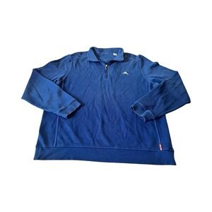 Tommy Bahama Relax Mens XL Blue Quarter Zip Pullover Cotton Sweatshirt Marlin